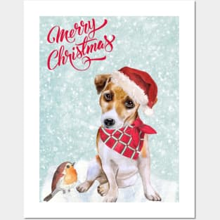 Jack Russell Terrier Merry Christmas Santa Dog Posters and Art